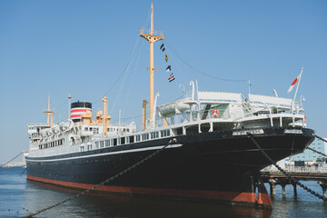 Naklejka premium Classic historic cruiseship cruise ship ocean liner Hikawa Maru in Yokohama port near Tokyo, Japan