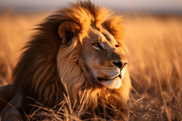 Fototapeta premium Regal Lion on Serengeti Grassland
