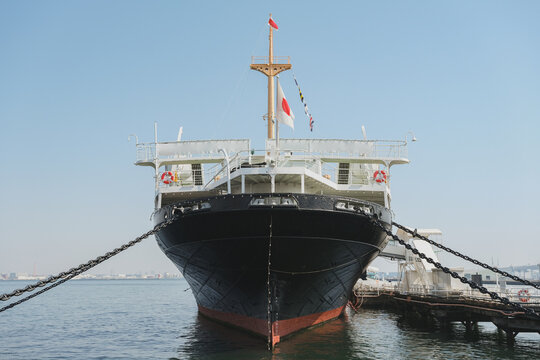 Classic historic cruiseship cruise ship ocean liner Hikawa Maru in Yokohama port near Tokyo, Japan