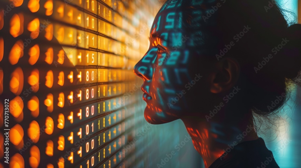 Poster scholar's shadow casting an ai binary code, illustrating knowledge evolution