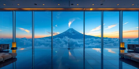 Journey beyond the horizon: An extraordinary window stretches to frame Fuji amidst a sea of clouds