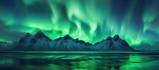 Stokksnes Aurora Serenade: Icelandic Nights Under Northern Lights - obrazy, fototapety, plakaty