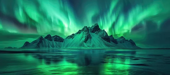 Fototapete Rund Stokksnes Aurora: Majestic Lights Over Icelandic Panoramas © Solo Leveling
