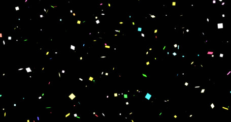 Colorful simple yet trendy happy birthday party burst celebration confetti falling. Explode winner independence day joyful glowing carnival particles falling defocused gold. © PhoenixStock