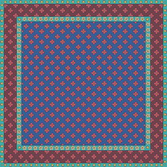 Scarf design with small ditsy flowers pattern. Ethnic indian carpet decoration print. Vector illustration