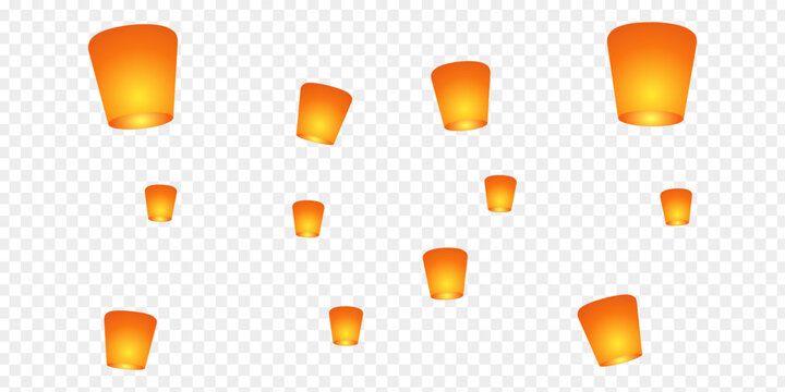 Vector illustration of flying sky lanterns on transparent background
