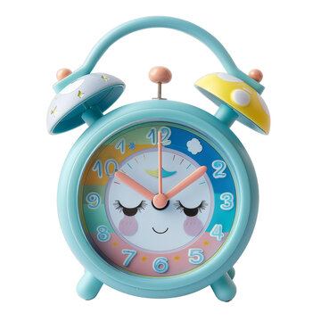 Alarm Clock analog classic vintage retro style for kids, cut out, isolated on transparent background. 