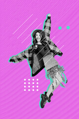 Trend artwork composite sketch image 3D photo collage of young attractive dance hipster lady wear...