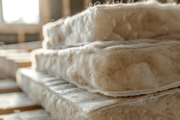 Fototapeta na wymiar Mineral wool batts, showcasing their fibrous texture and density