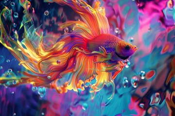 Obraz na płótnie Canvas Vibrant colors swirling in futuristic underwater chaos generated ai