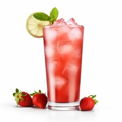 Strawberry Collins Cocktail, isolated on white background