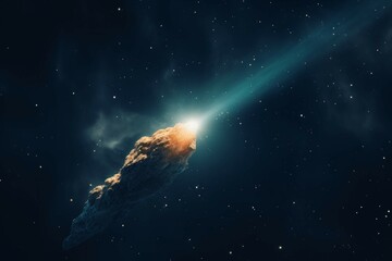 A shot of a comet, with a bright tail of dust and gas illuminated by a distant star - obrazy, fototapety, plakaty