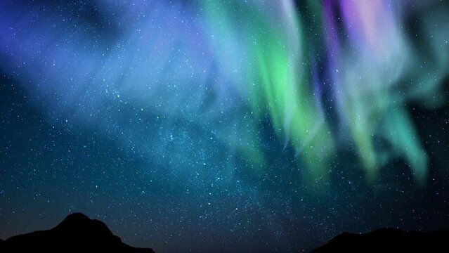 Aurora Green Purple and Milky Way Galaxy Rocks Loop