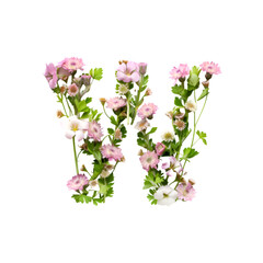 English alphabet letter W made of flower isolated on white background