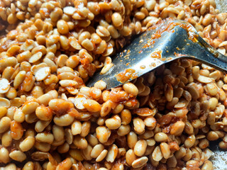 Soybeans with the Latin name Glycine max are processed into a spicy dish