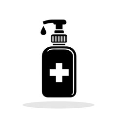 Liquid soap bottle icon. Hand gel icon. Black body soap icon isolated on white background