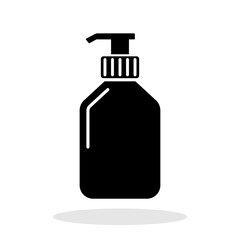 Liquid soap bottle icon. Hand gel icon. Black body soap icon isolated on white background