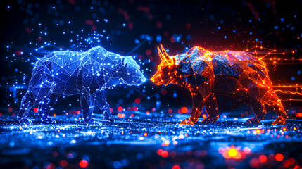 Digital bull and bear market concept illustration - 770720480