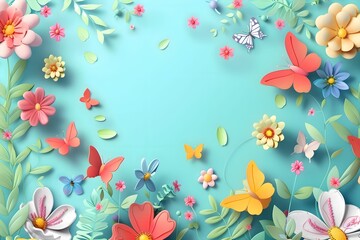 Fototapeta na wymiar Flowers and butterflies background. Used for banner ,greeting card or presentation background.