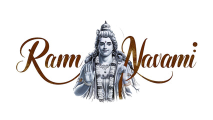 Trendy Ram Navami typography. Lord Rama illustration on transparent background. - obrazy, fototapety, plakaty
