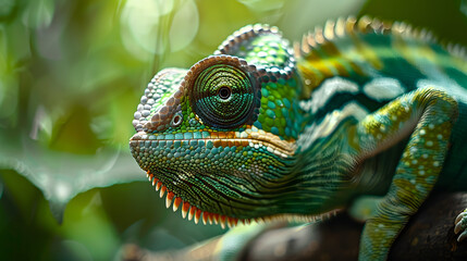 Obraz premium Green colored chameleon close up.&nbsp;