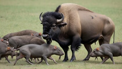 a-buffalo-with-a-group-of-rats-