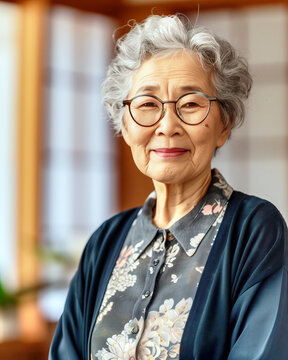 Serene elderly woman smiling gently