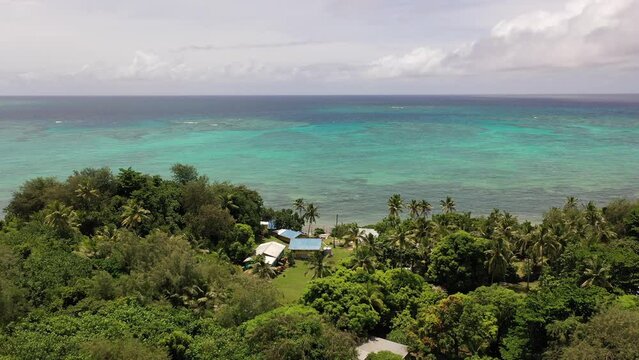 Drone view of a house on the shore of Island of Nanuya Lailai, Fiji