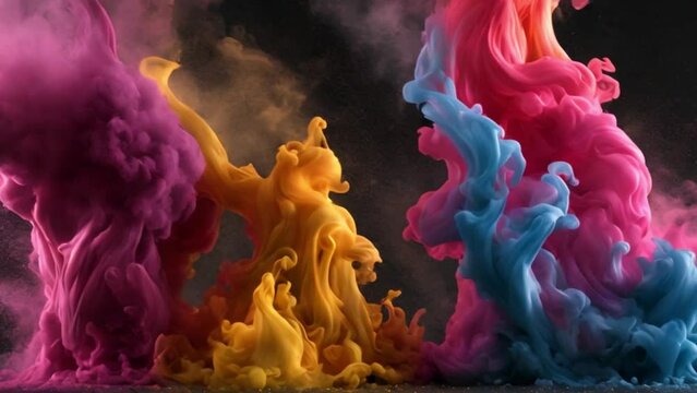 Color paint drops in water , color splash in water , drop Colorful ink in black background