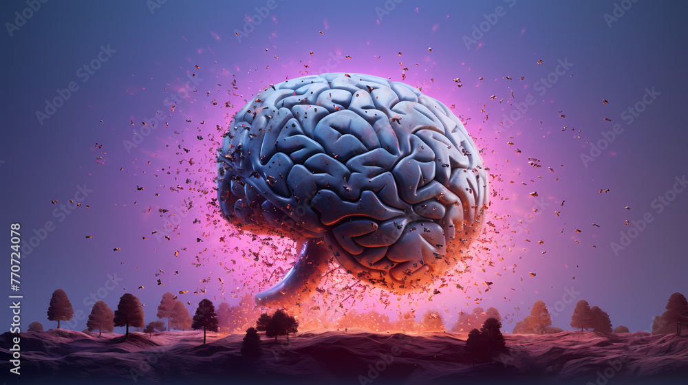 Poster Artificial Intelligence technology with exploding brain