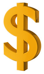 Finance and business symbol. Gold dollar sign isolated on png transparent