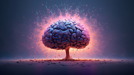 Artificial Intelligence technology with exploding brain - obrazy, fototapety, plakaty