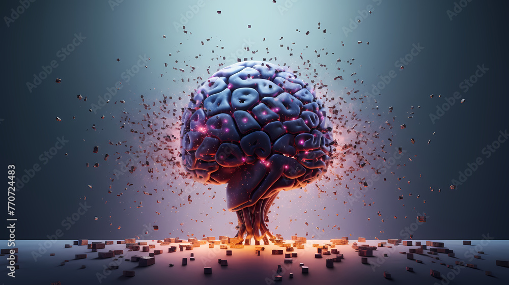 Poster Artificial Intelligence technology with exploding brain