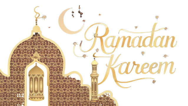 Typography of Ramadan Kareem. lantern and moon on transparent background.