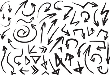 Many different solid arrows in black for a beautiful infographic isolated on a white background