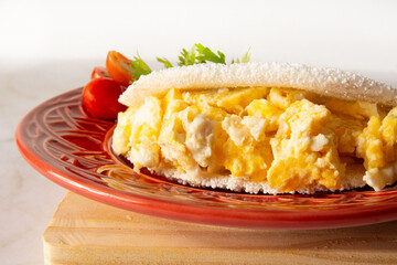 Tapioca Pancake with eggs Brazilian manioc food in front view