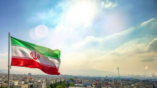 iran flag with housing background with clear sky with empty space