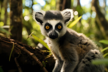Naklejka premium Curious Lemur in Madagascar Forest