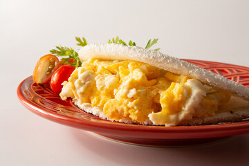 Tapioca Pancake with eggs Brazilian manioc food in front view