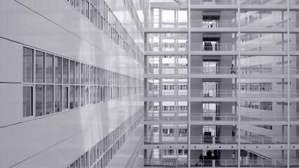 City Hall modern white architecture with elevated walkway in The Hague