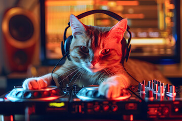 DJ cat with headphones