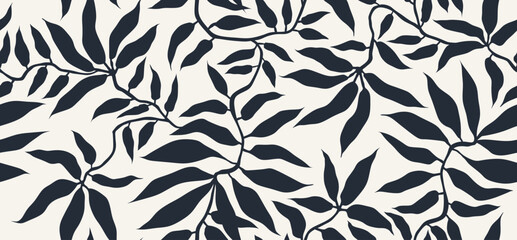 Plakaty  Abstract palm leaves seamless pattern on white background.