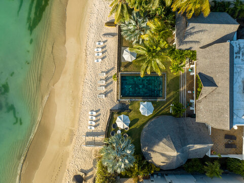 Aerial view of Royal Palm hotel, Poste de Flacq, Riviere du Rempart, Mauritius.