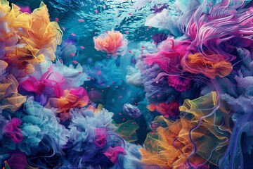 Vibrant colors swirling in futuristic underwater chaos generated ai