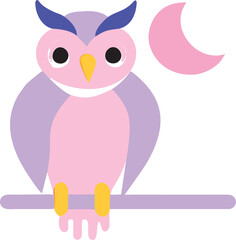 fairy tale owl and moon, icon colored shapes