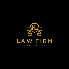 HL initial monogram for lawfirm logo with scales shield image