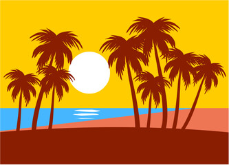 Fototapeta na wymiar Sun Trees Beach vector graphic