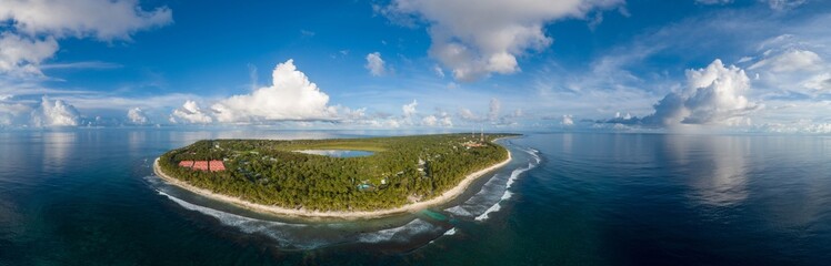 Panoramic shot of the Fuvahmulah surrounded by the sea in Maldives