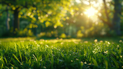 green grass and sun background panorama