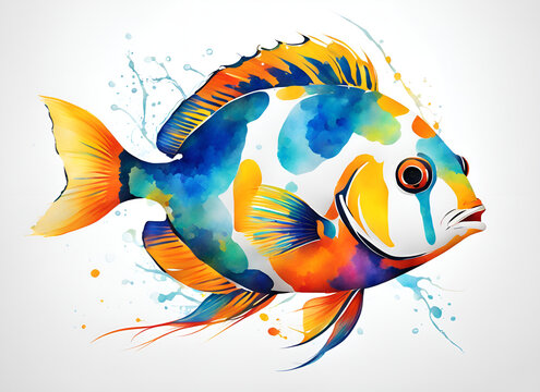 Illustrator painting of colorful tropical fish in the sea